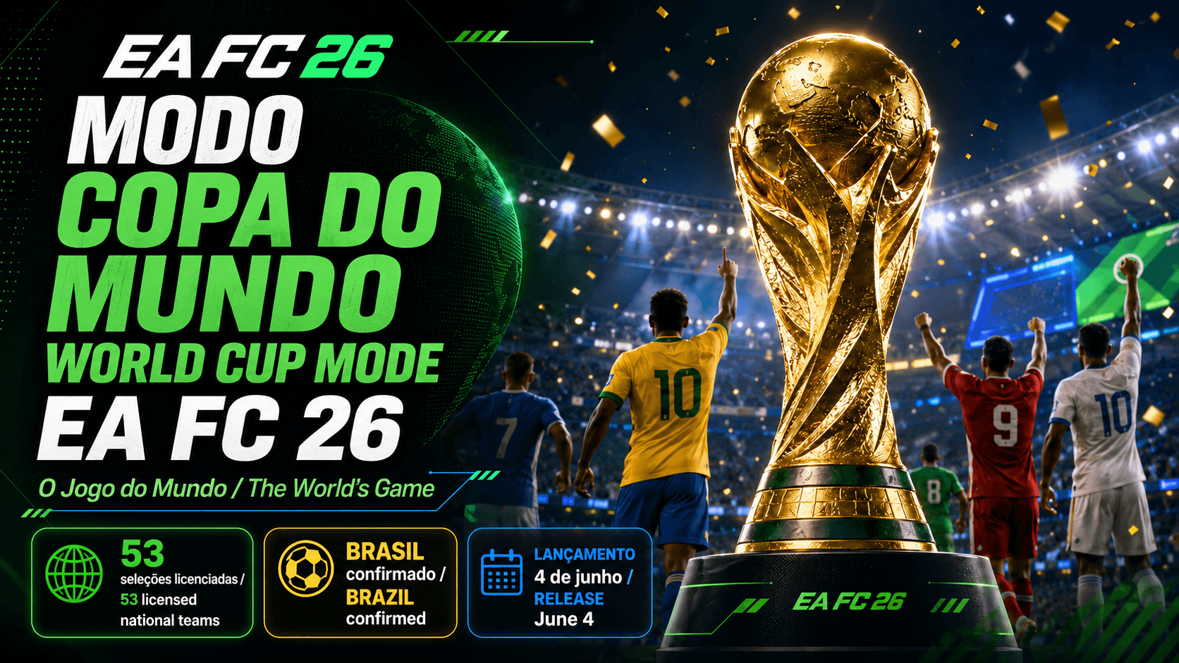 Imagem do artigo Modo Copa do Mundo EA FC 26: seleções, Brasil e novidades no blog da FutBuyNow sobre EA FC 26 Imagem do artigo Modo Copa do Mundo EA FC 26: seleções, Brasil e novidades no blog da FutBuyNow sobre EA FC 26